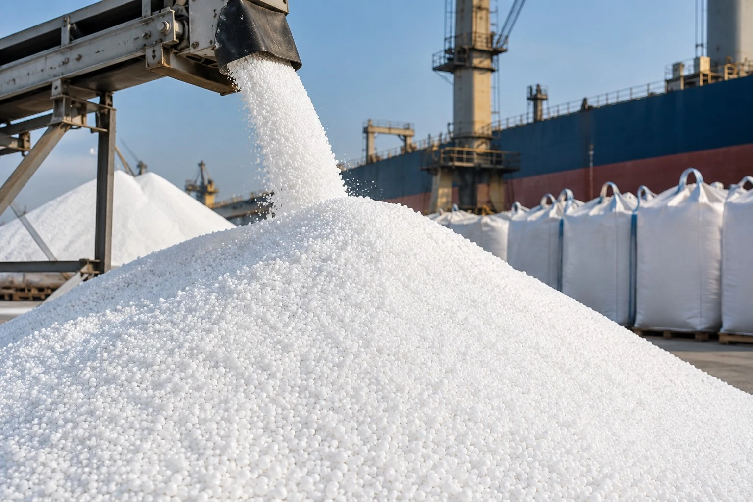 Granular Urea 46 N46 bulk fertilizer at international terminal