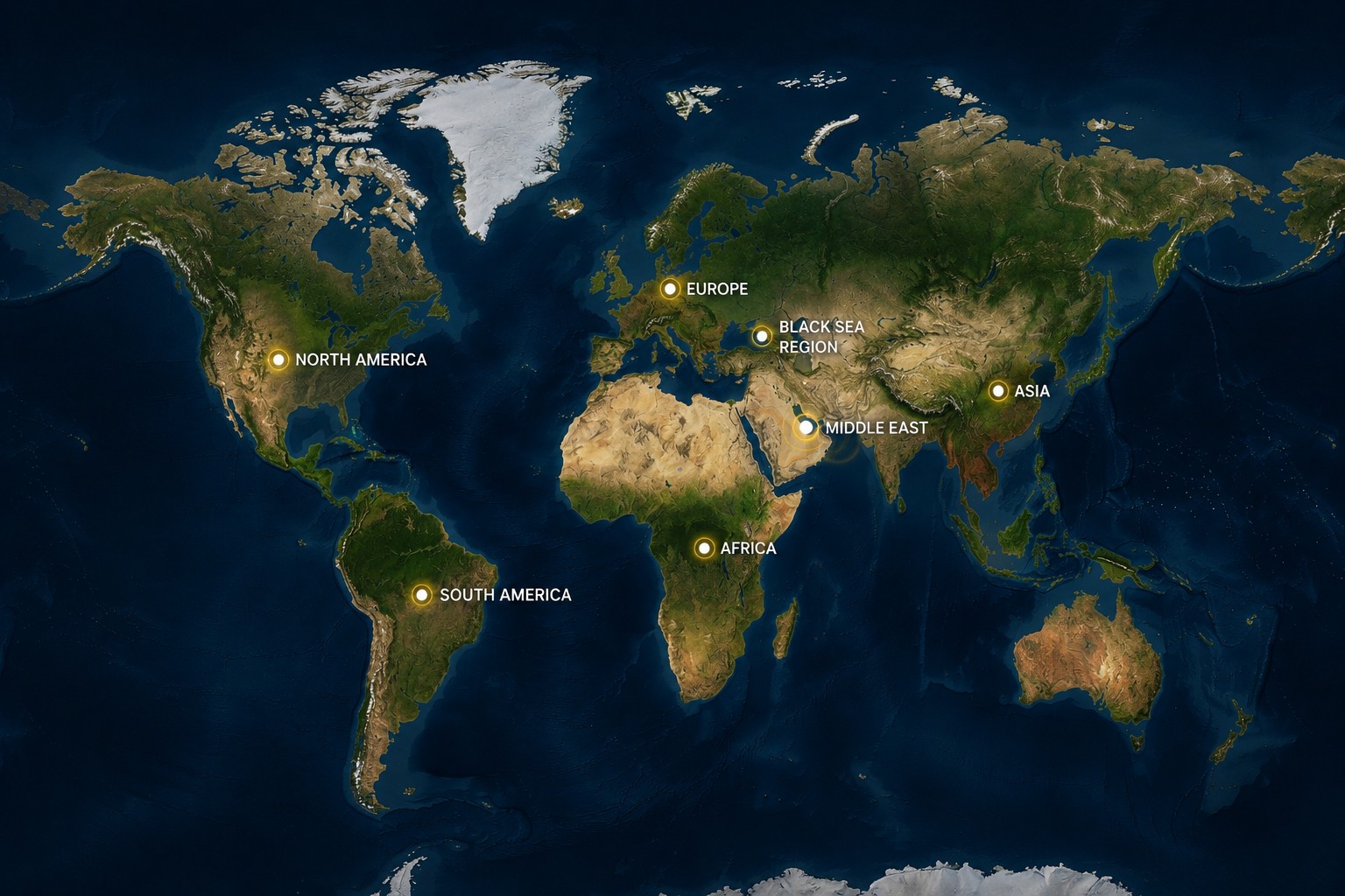 Satellite-style world map showing Al Rasheed Capital Group global regions