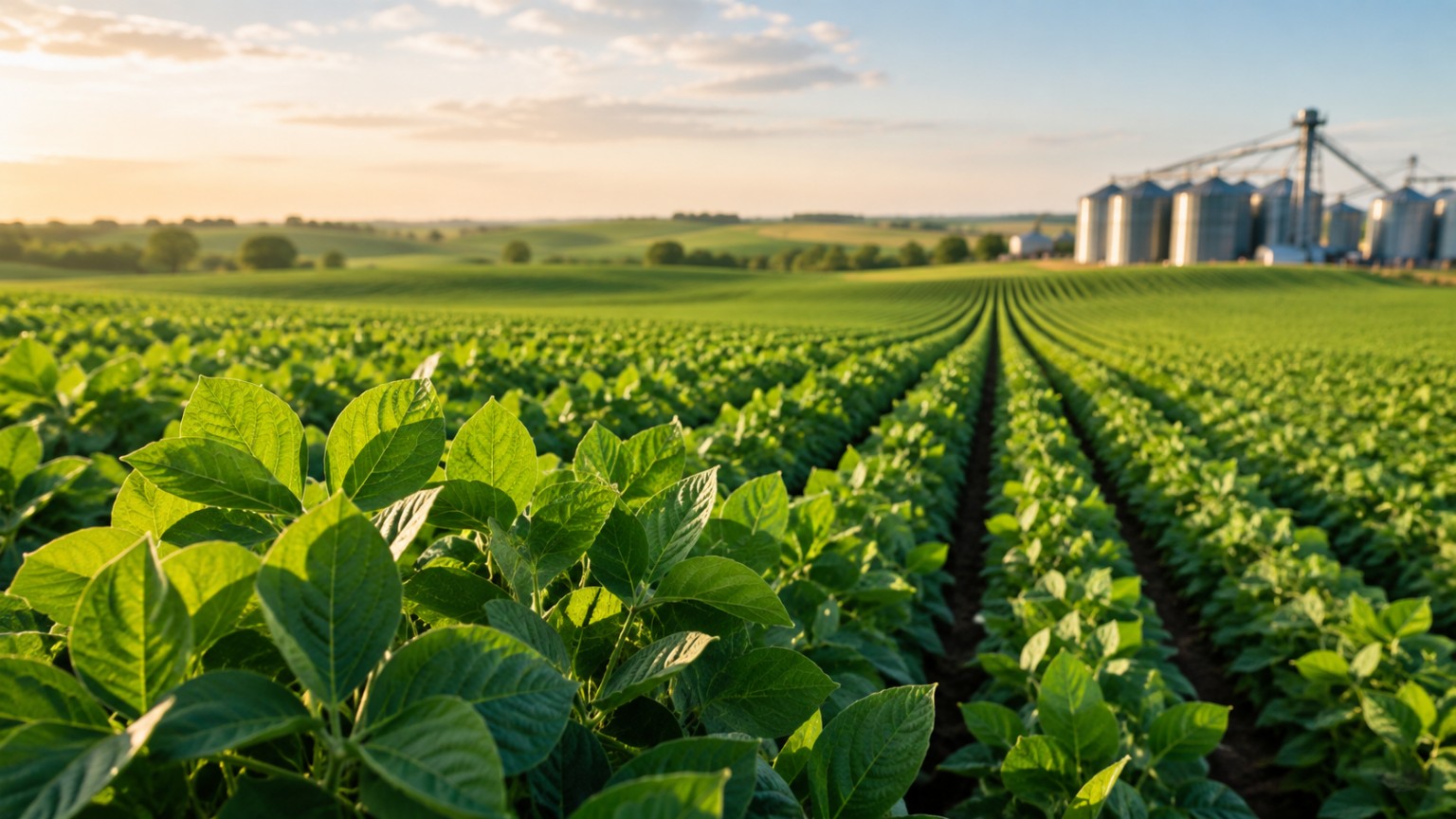Green soybean crop field